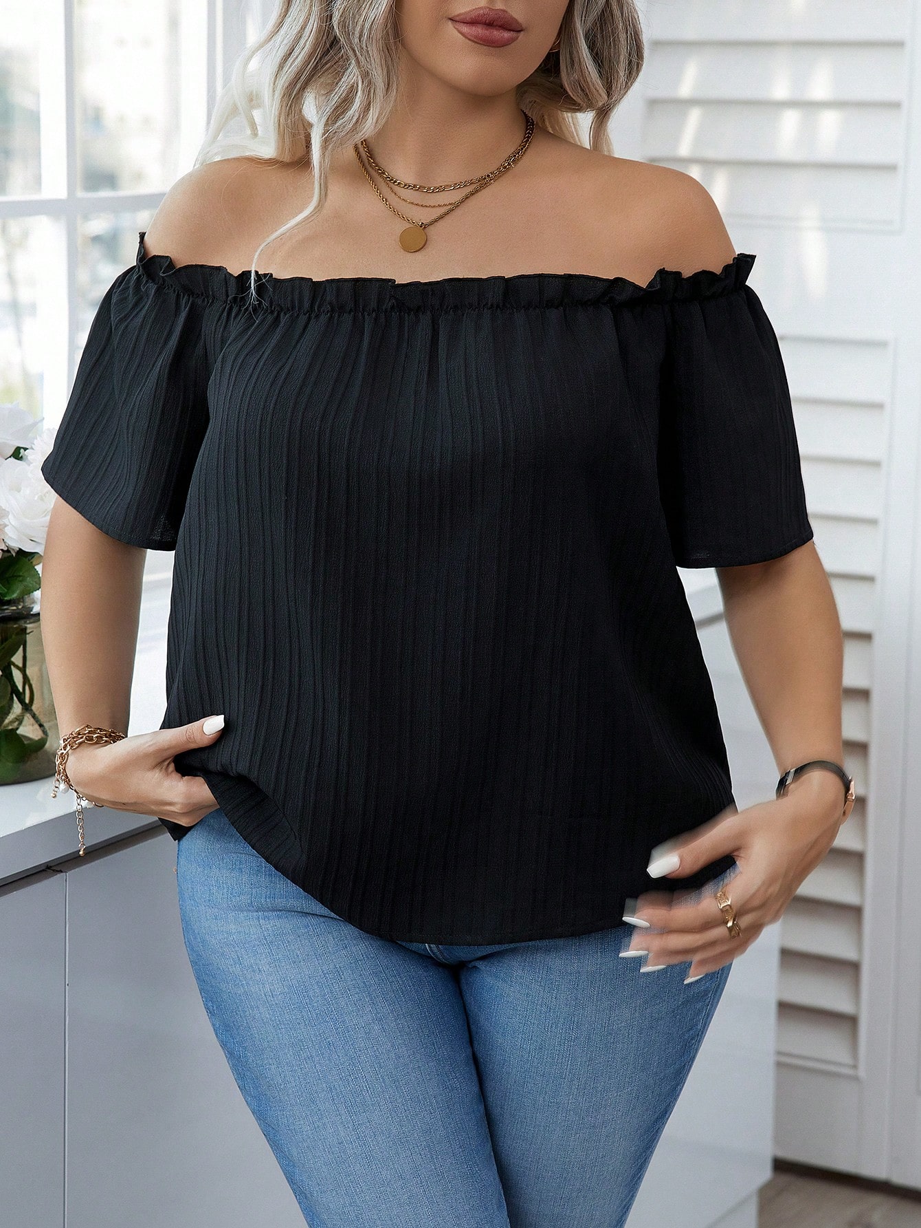 Blouse Off Shoulder - Haut noir sexy à épaules dénudées