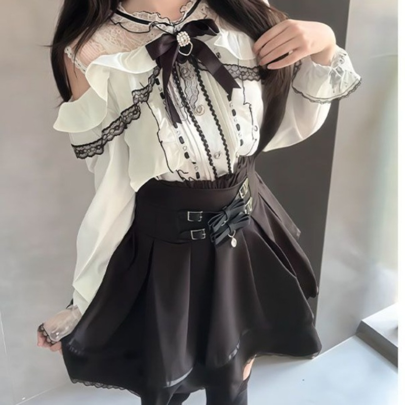 Blouse Off Shoulder - Ensemble gothique japonais Y2k Style Lolita