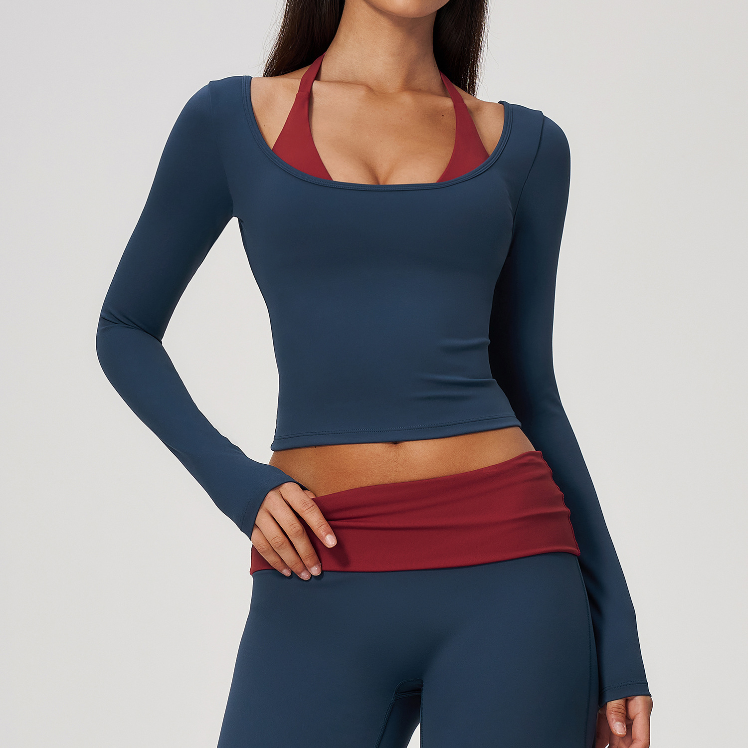 Crop Top Crochet - Haut de yoga à manches longues,