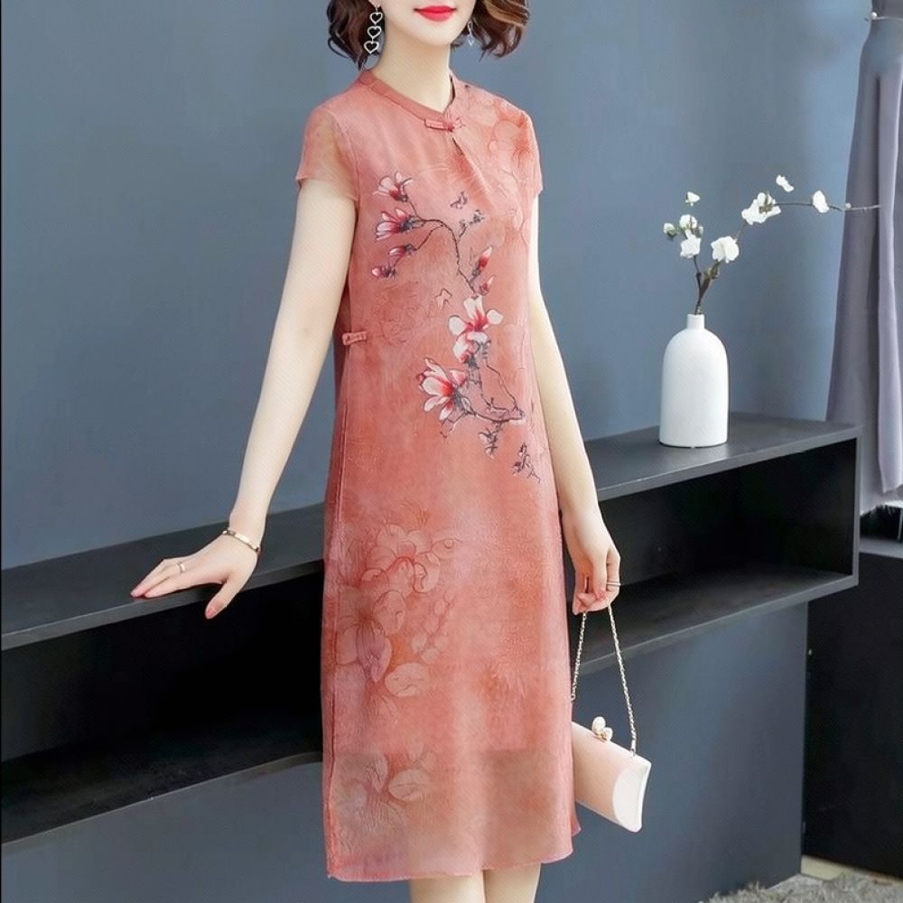Midi Skirt Floral - Robe d'été en mousseline à fleurs,