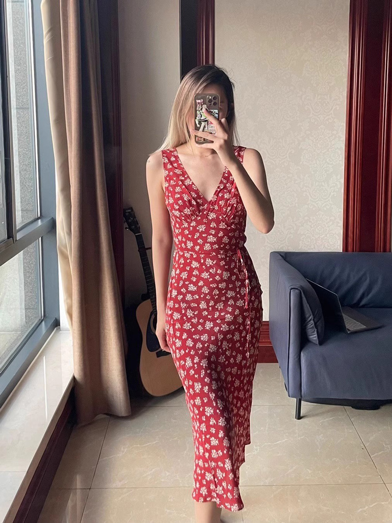 Robe midi froncée à col en V p - Midi Skirt Floral avis et prix