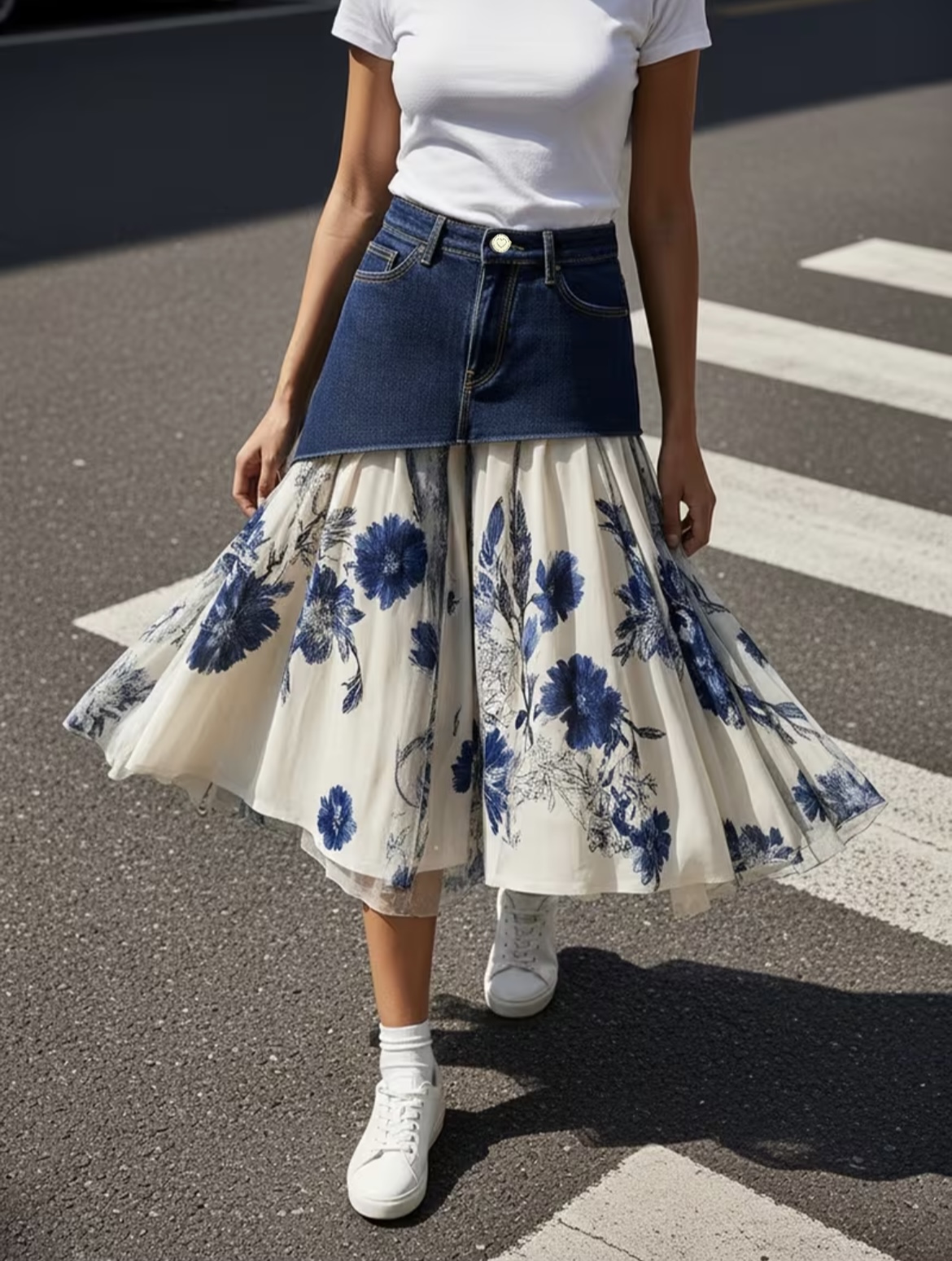 Jupe midi en tulle à imprimé f - Midi Skirt Floral avis et prix